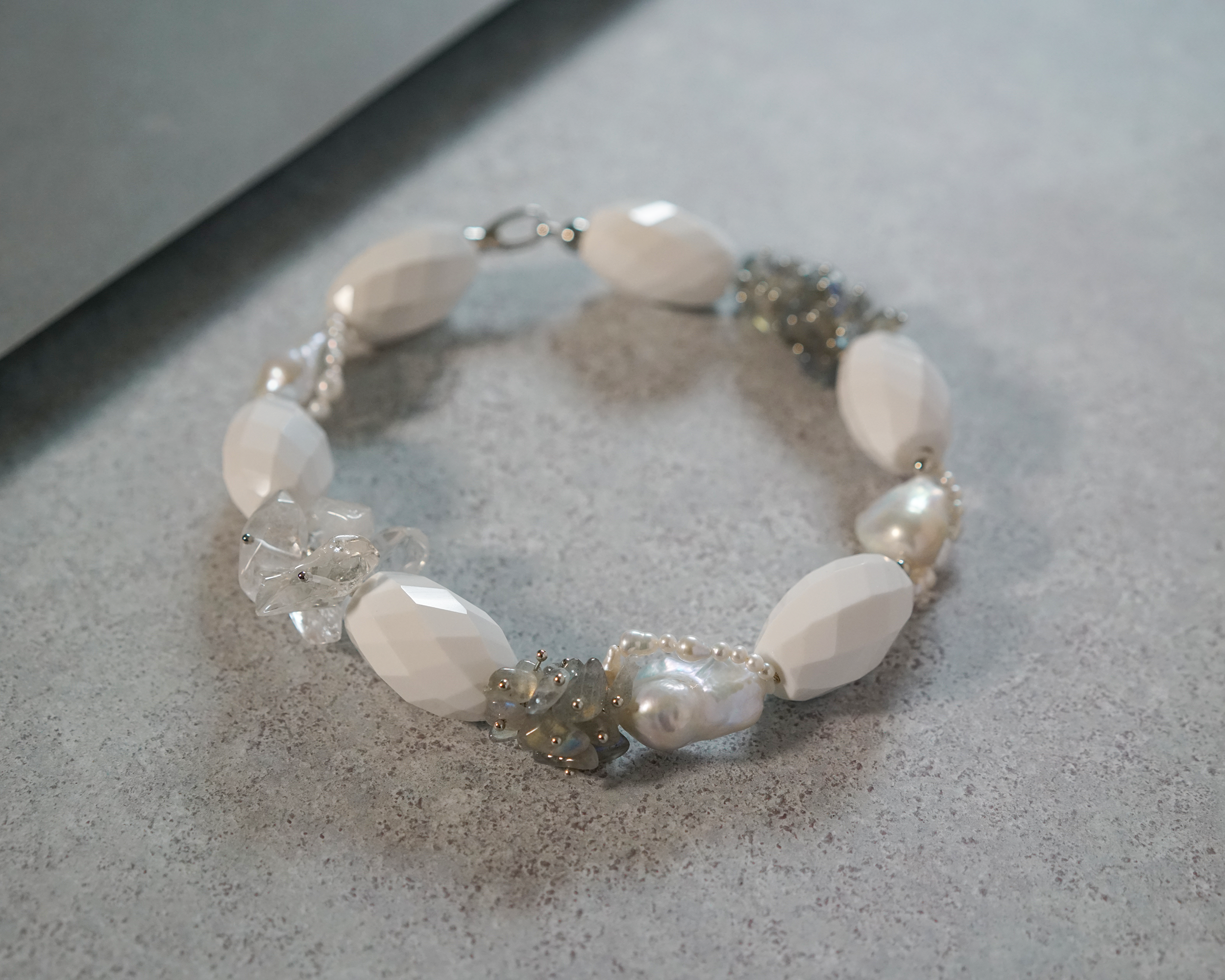 Prism Veil — Baroque Pearl & White Agate Necklace