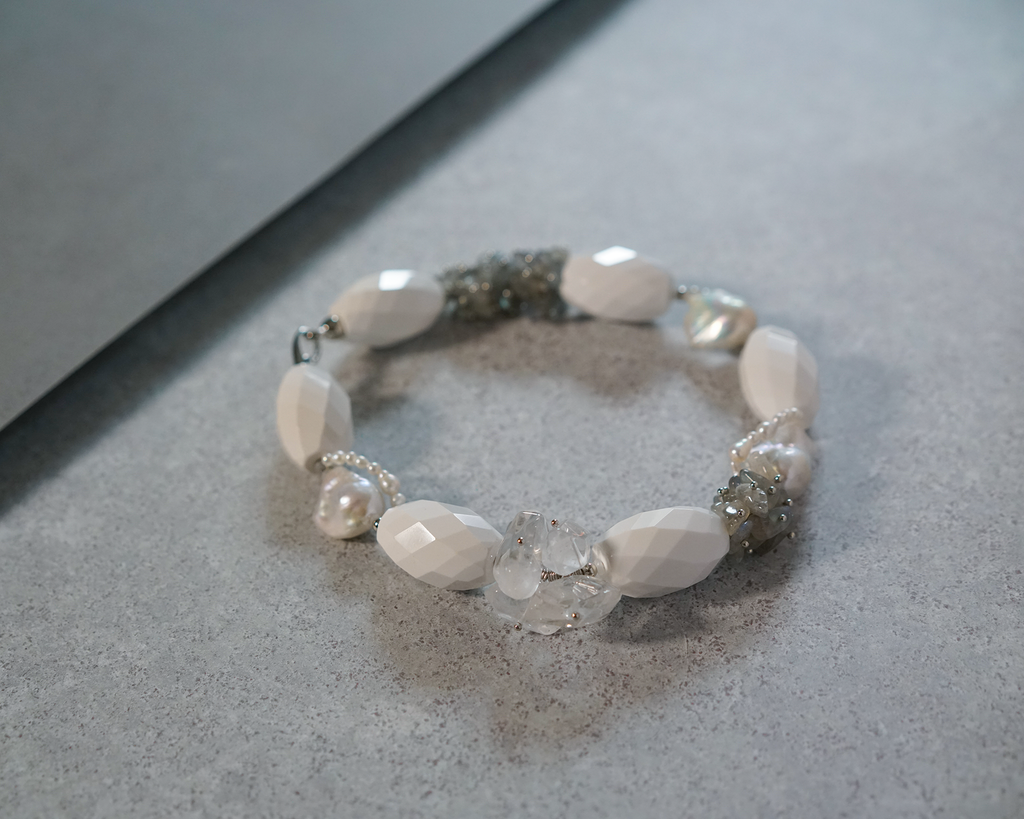 Prism Veil — Baroque Pearl & White Agate Necklace