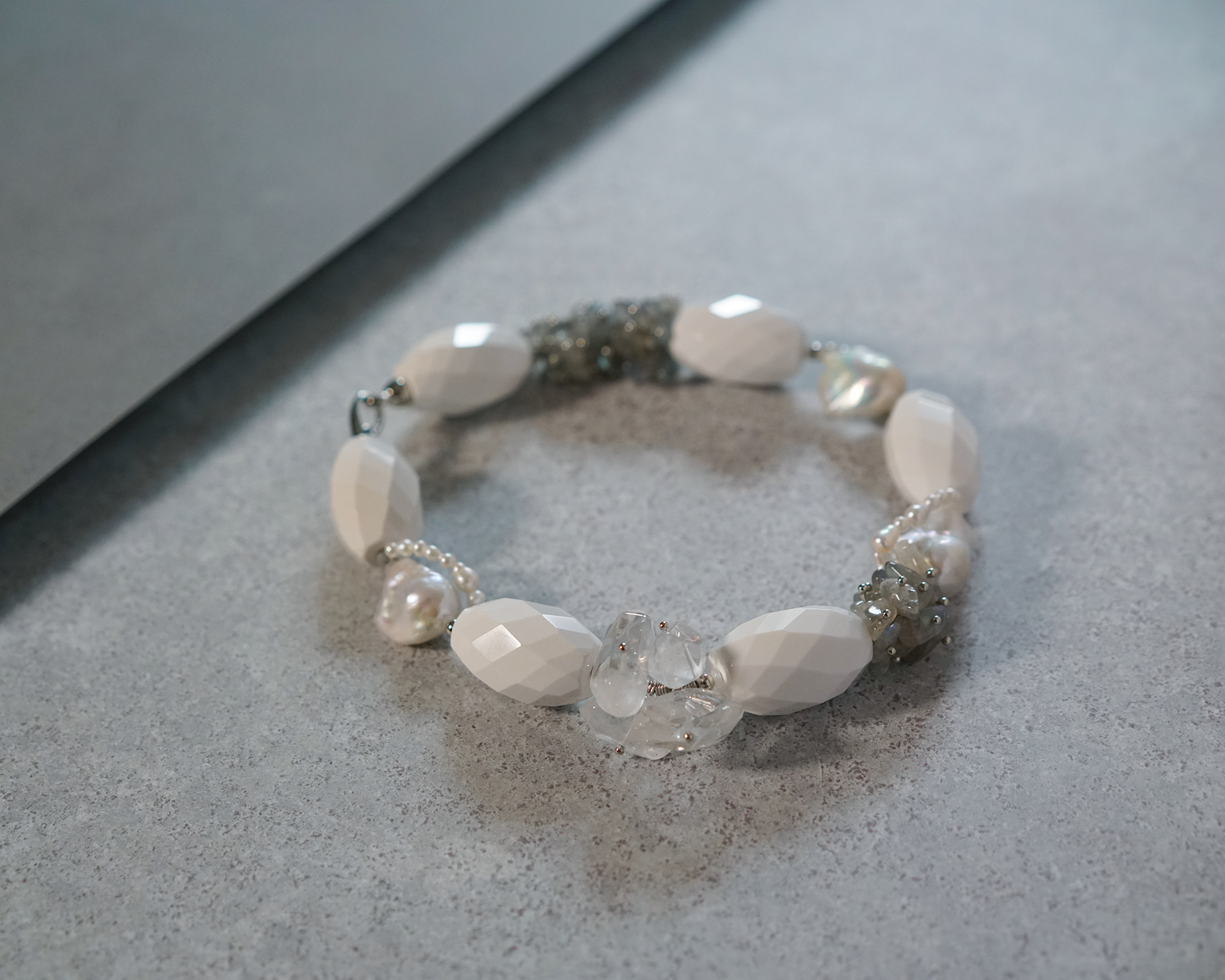 Prism Veil — Baroque Pearl & White Agate Necklace