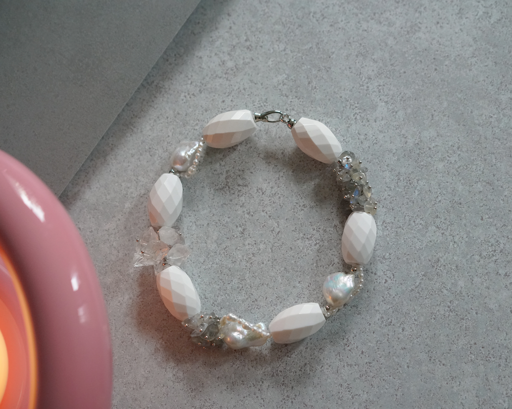 Prism Veil — Baroque Pearl & White Agate Necklace