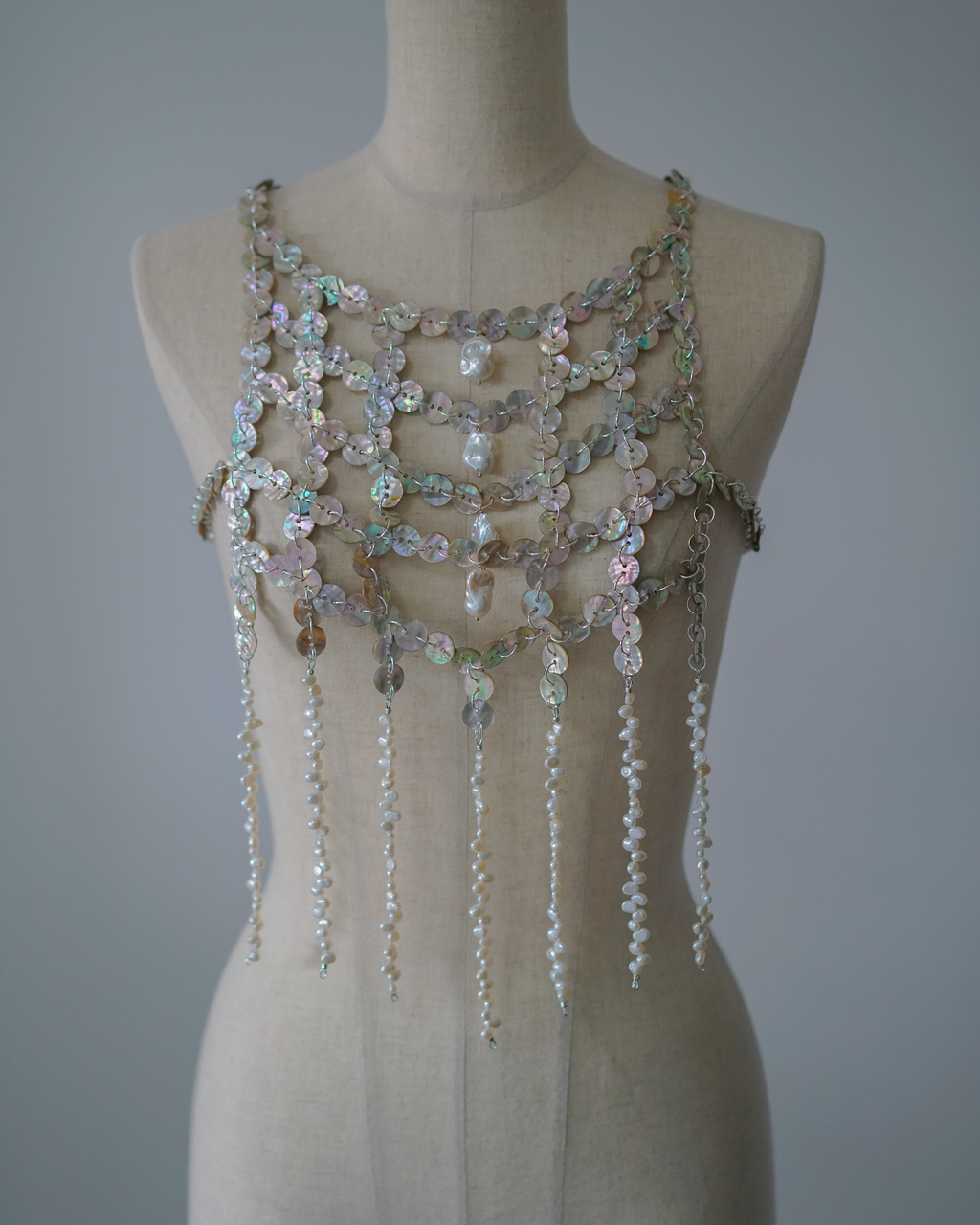 Shimmer Veil — Baroque Pearl & Shell Draped Harness