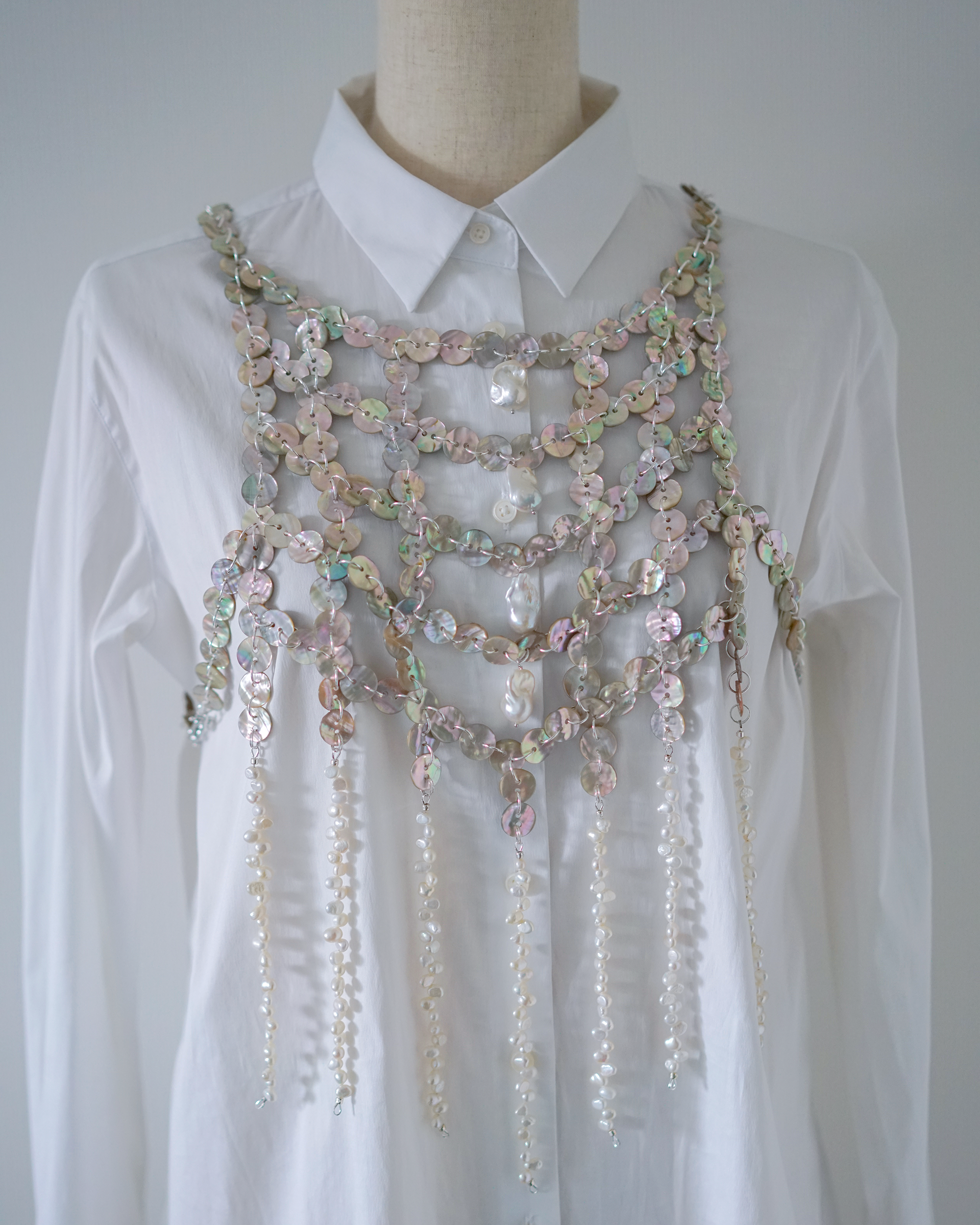 Shimmer Veil — Baroque Pearl & Shell Draped Harness
