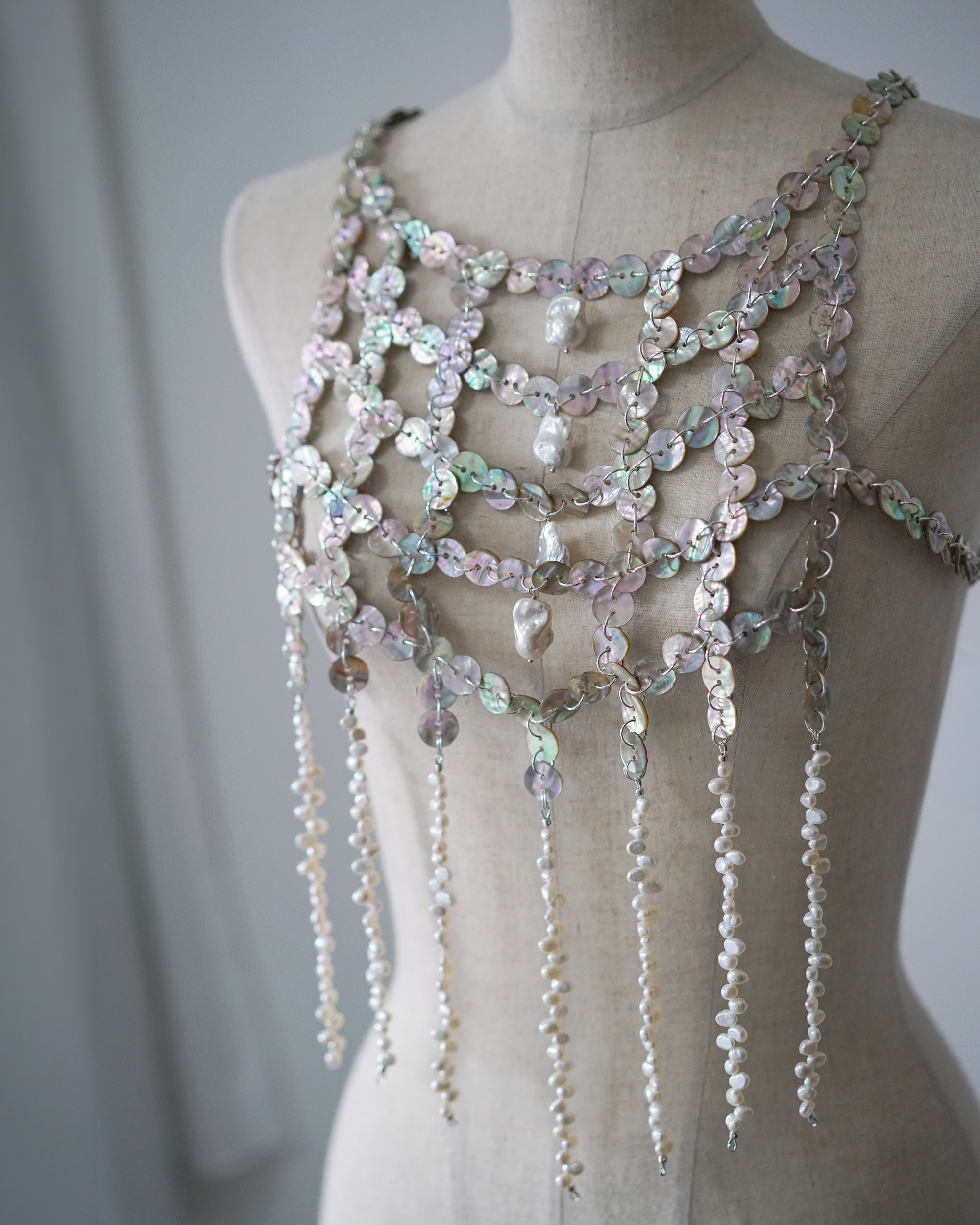 Shimmer Veil — Baroque Pearl & Shell Draped Harness