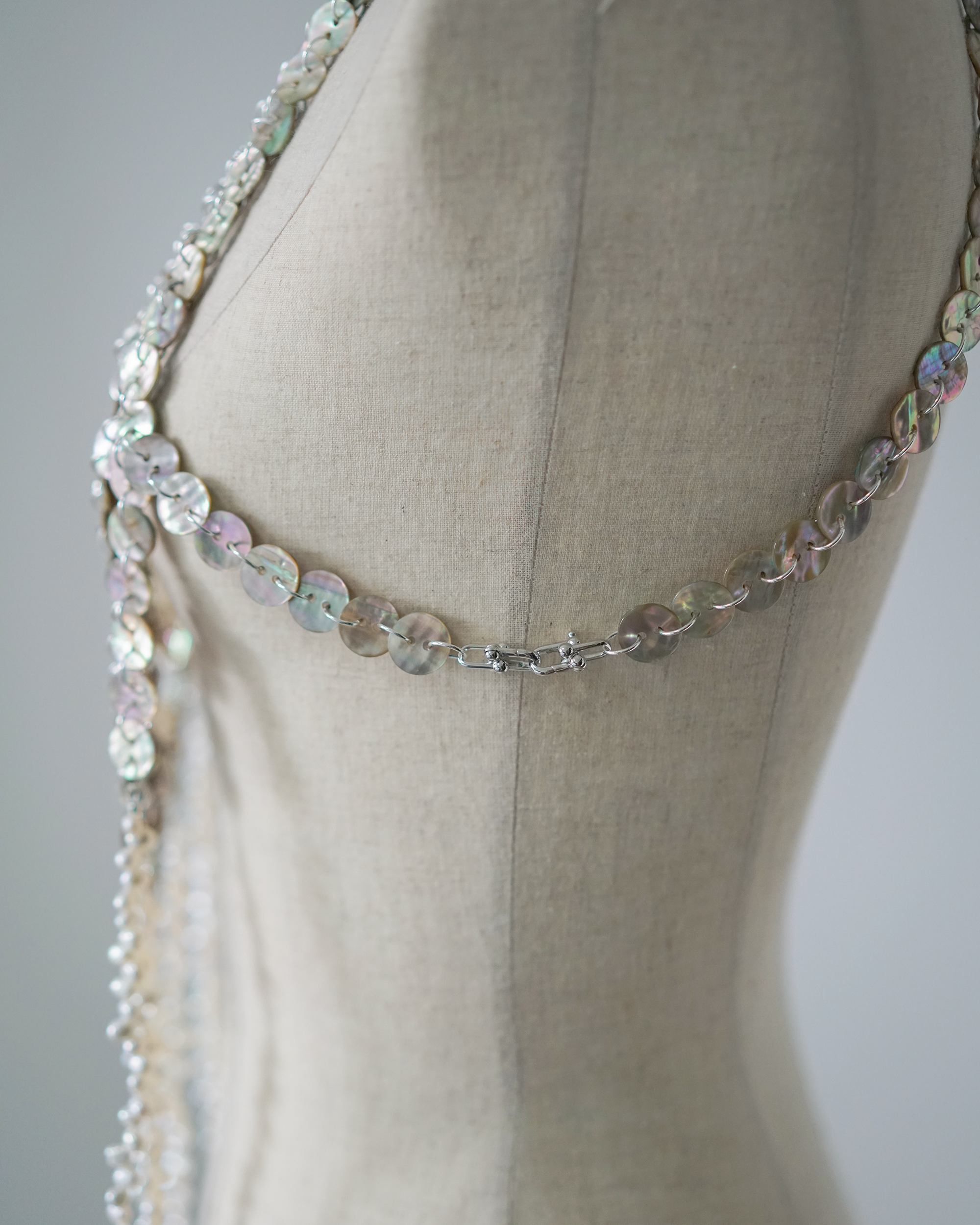 Shimmer Veil — Baroque Pearl & Shell Draped Harness