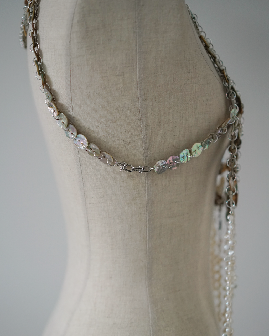 Shimmer Veil — Baroque Pearl & Shell Draped Harness