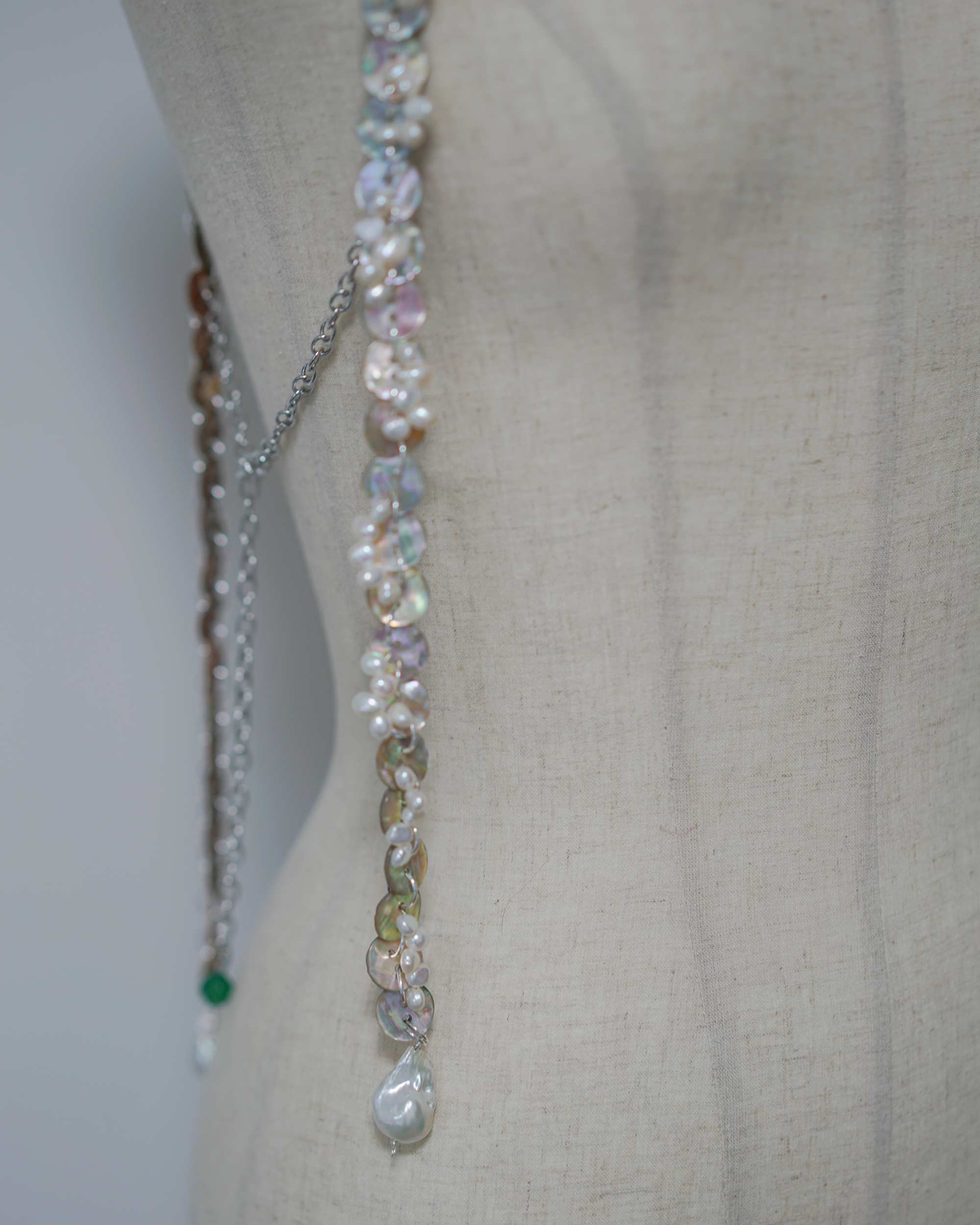 Shimmer | Abalone Shell Buttons, Freshwater Pearls & Rose Quartz Body Jewelry | Lumefia