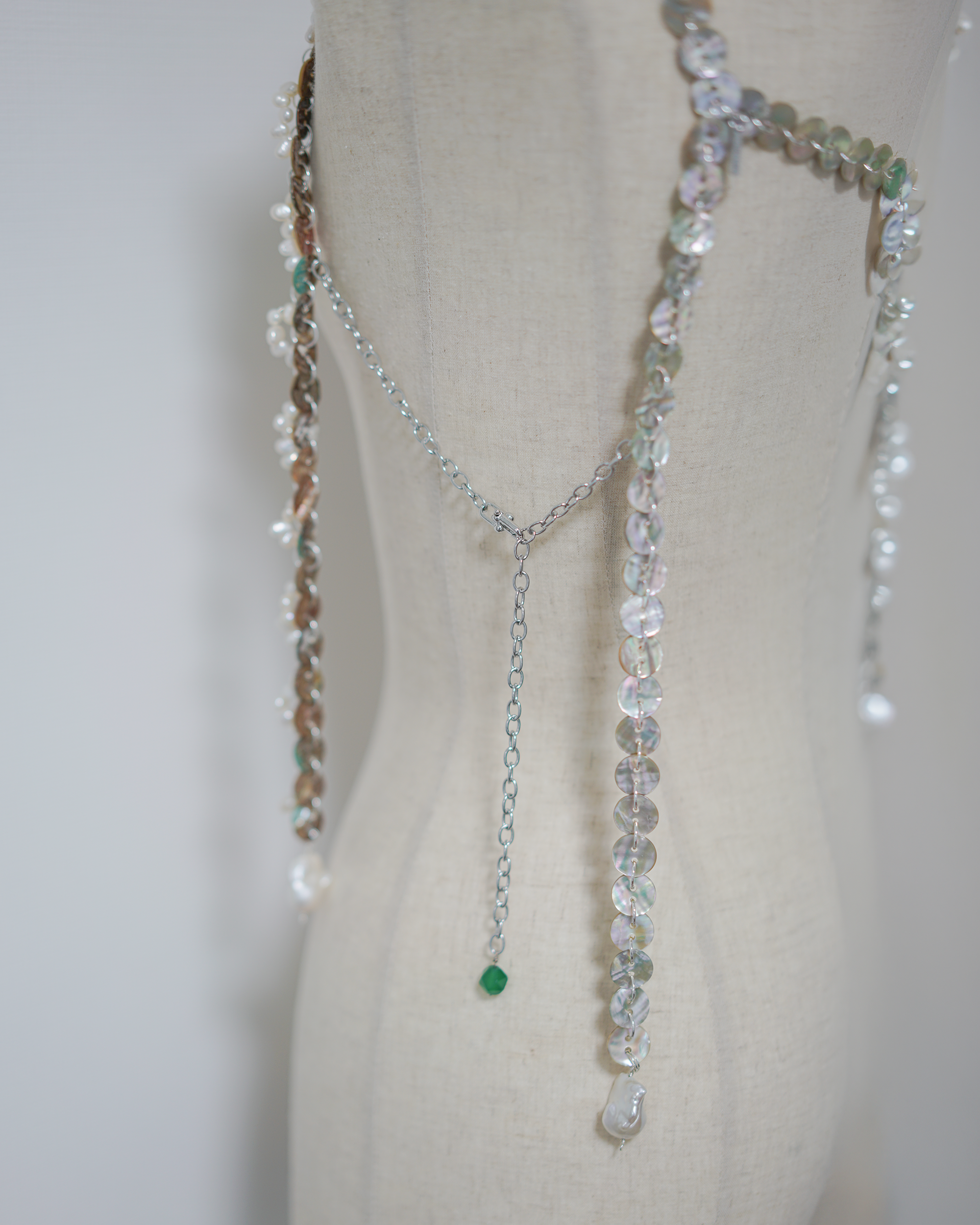 Shimmer | Abalone Shell Buttons, Freshwater Pearls & Rose Quartz Body Jewelry | Lumefia