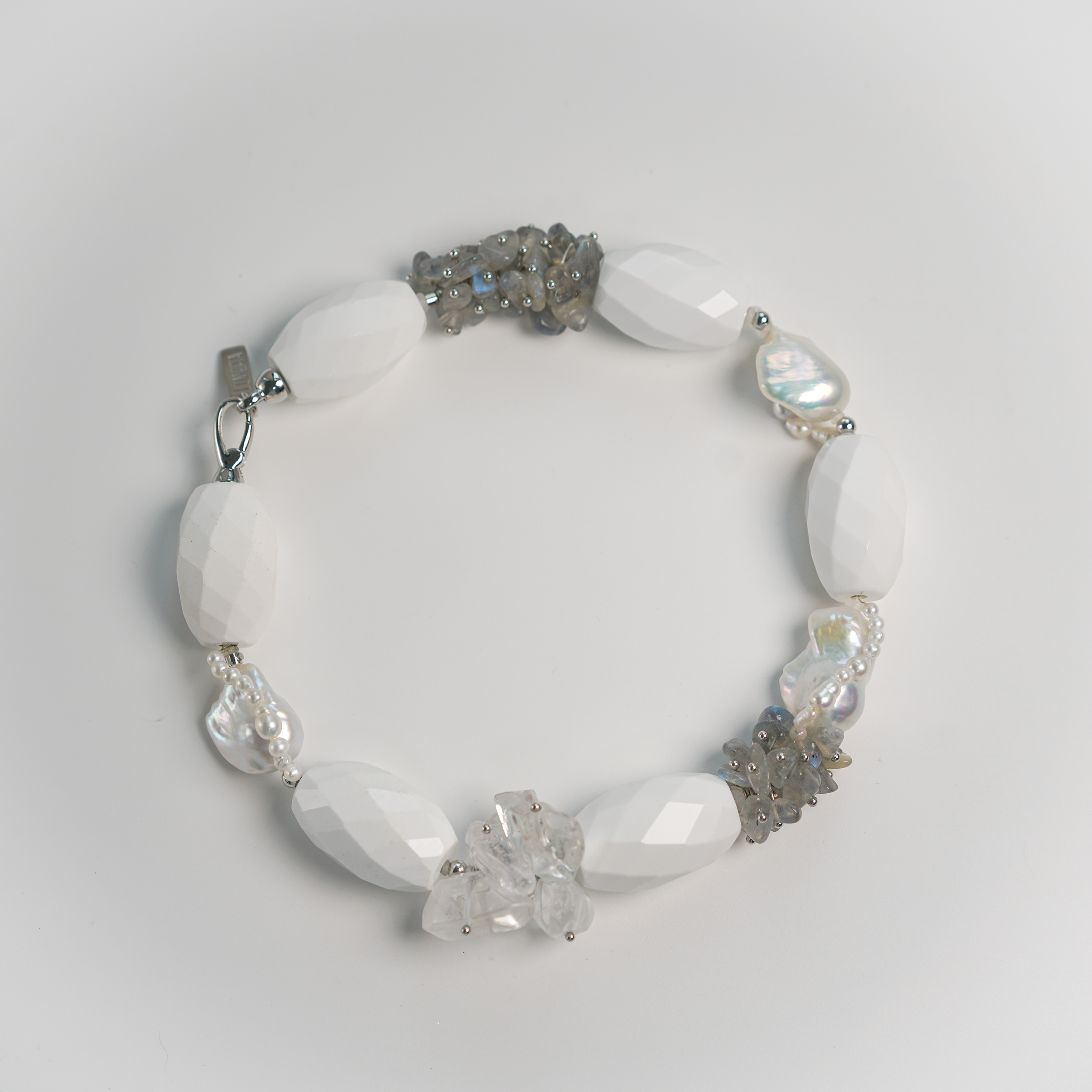 Prism Veil — Baroque Pearl & White Agate Necklace