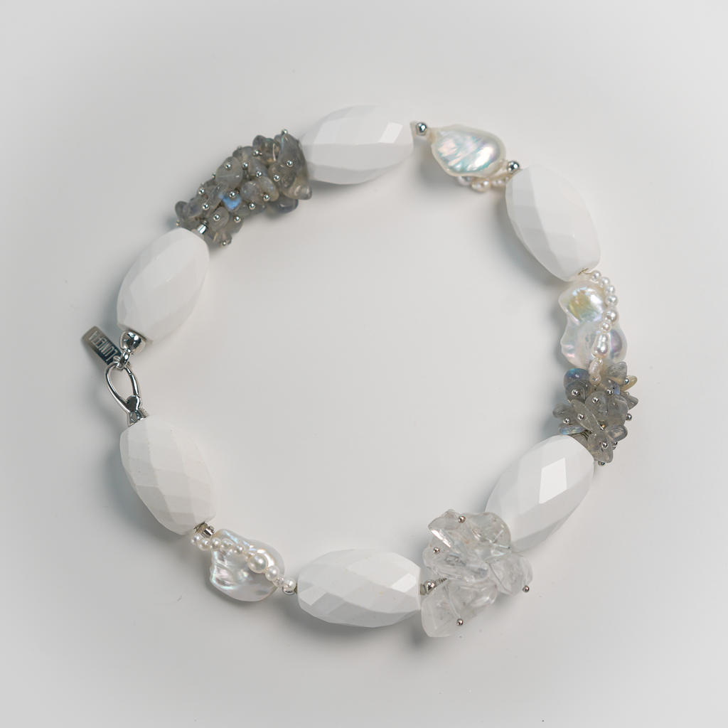 Prism Veil — Baroque Pearl & White Agate Necklace