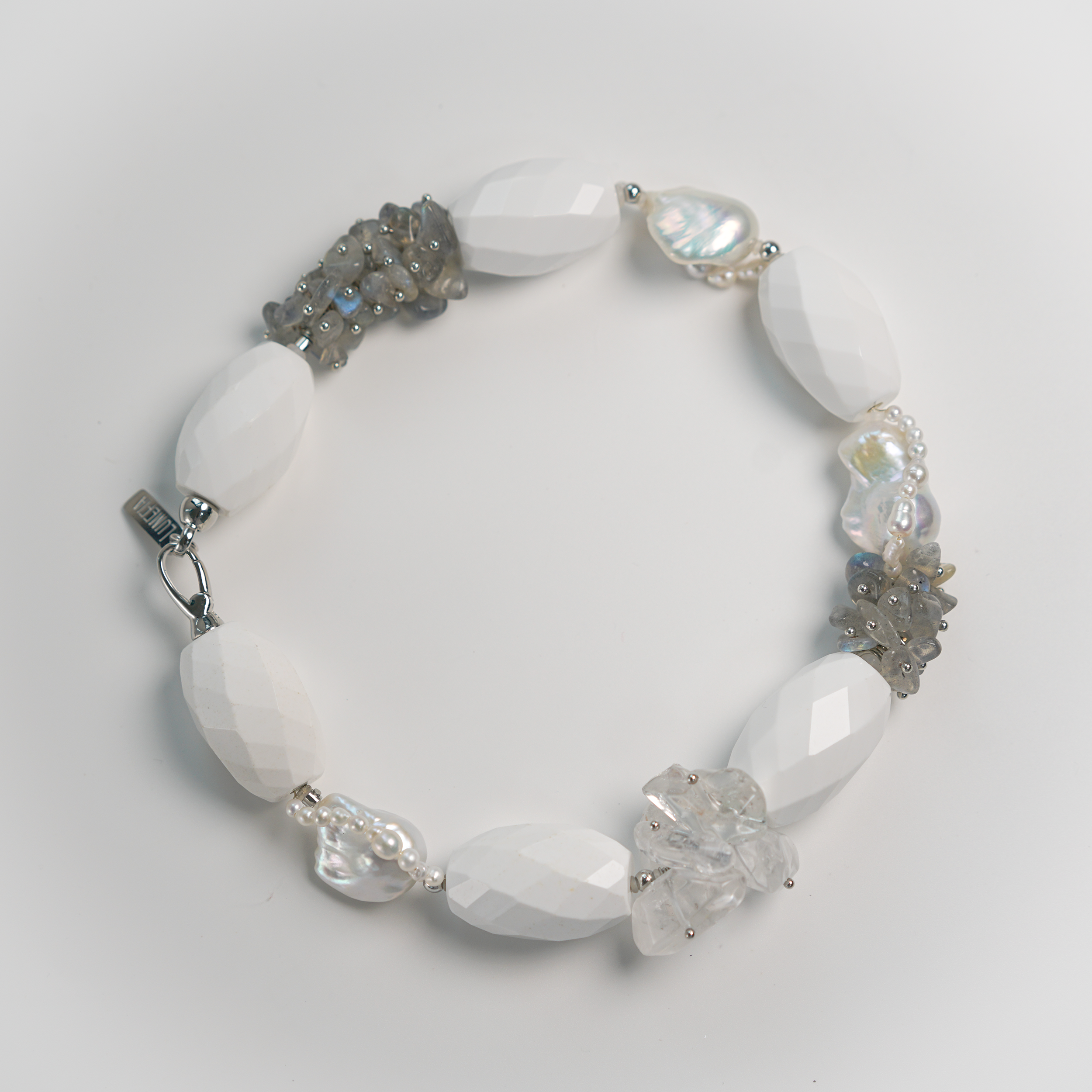 Prism Veil — Baroque Pearl & White Agate Necklace