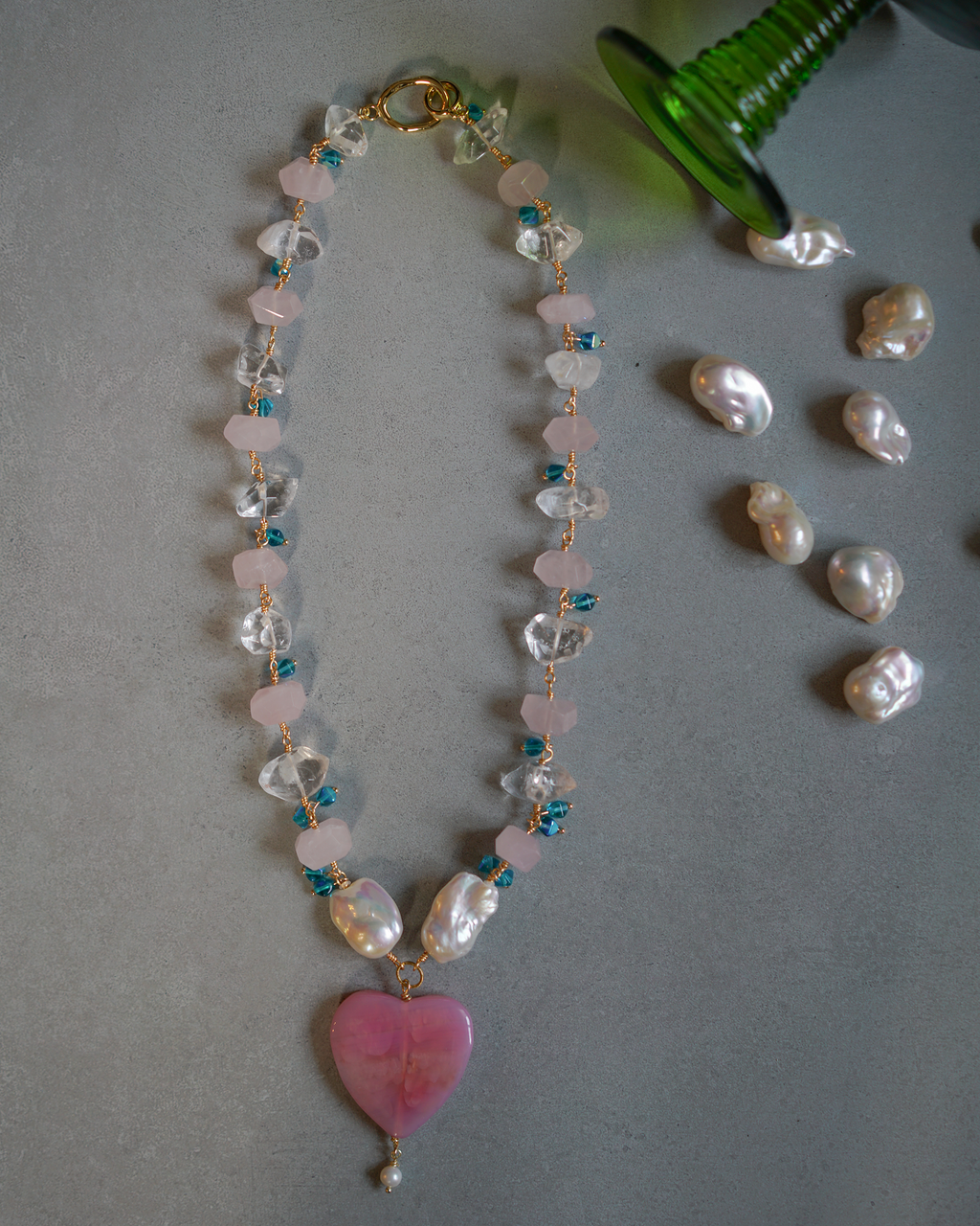 Soaring Heart — Quartz, Baroque Pearl & Agate Necklace