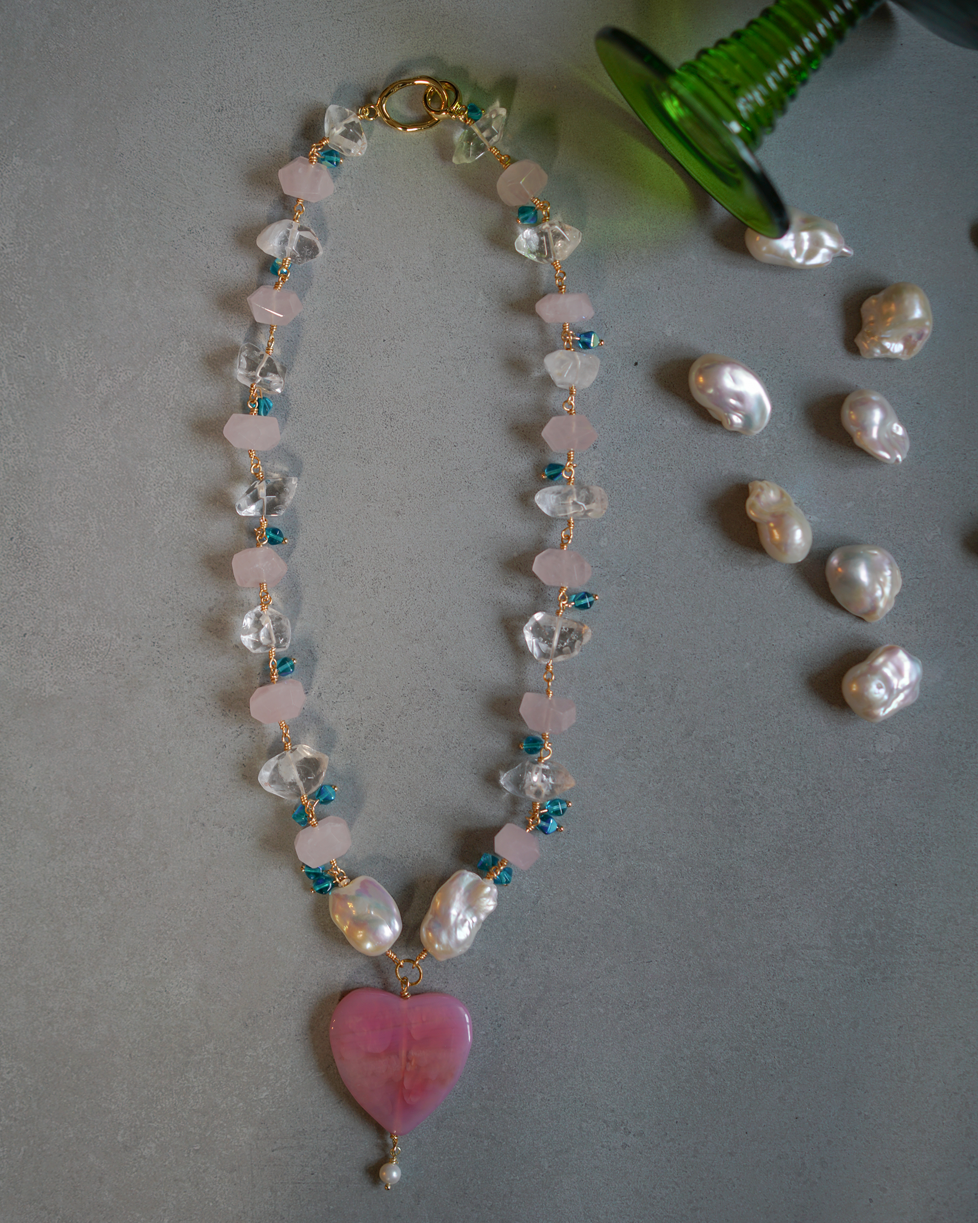 Soaring Heart — Quartz, Baroque Pearl & Agate Necklace