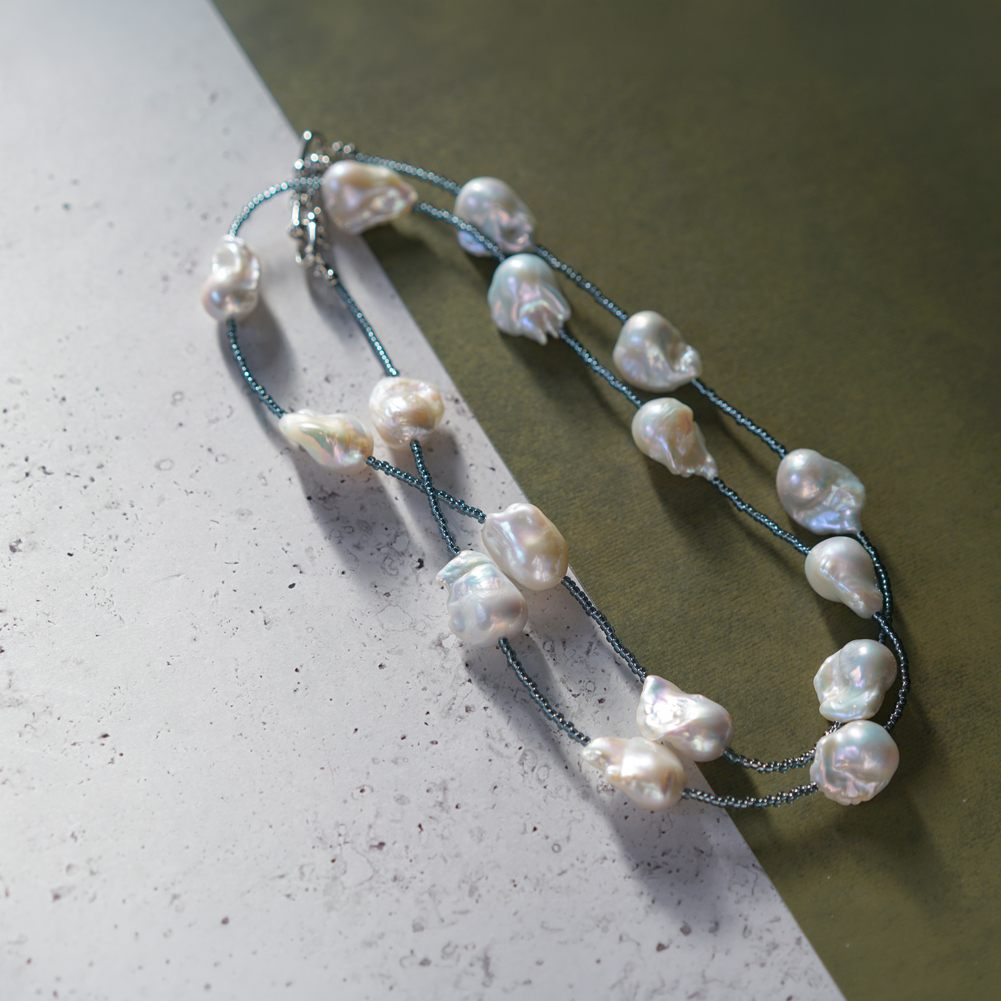 Soft Wave — Silver-blue Baroque Pearl 2-Way Necklace