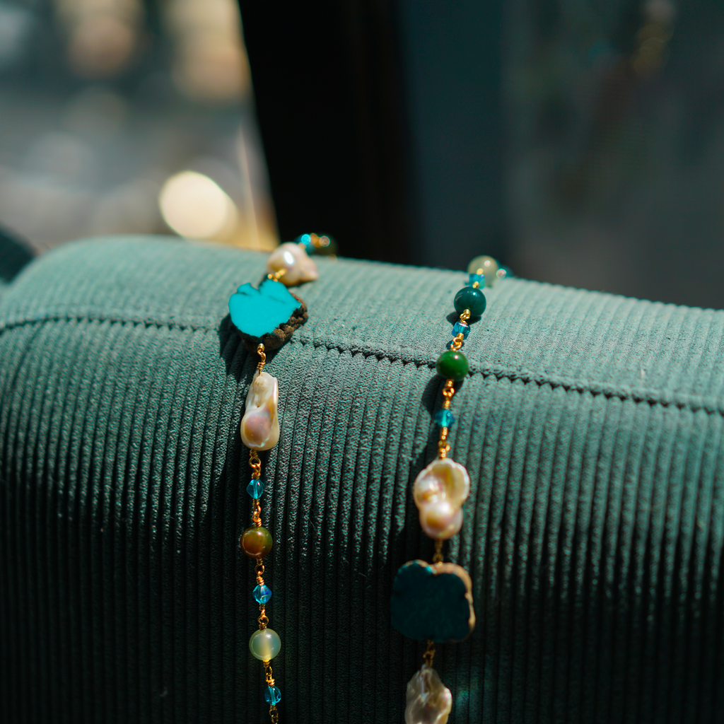Stone Path  —  Baroque Pearl & Turquoise Necklace