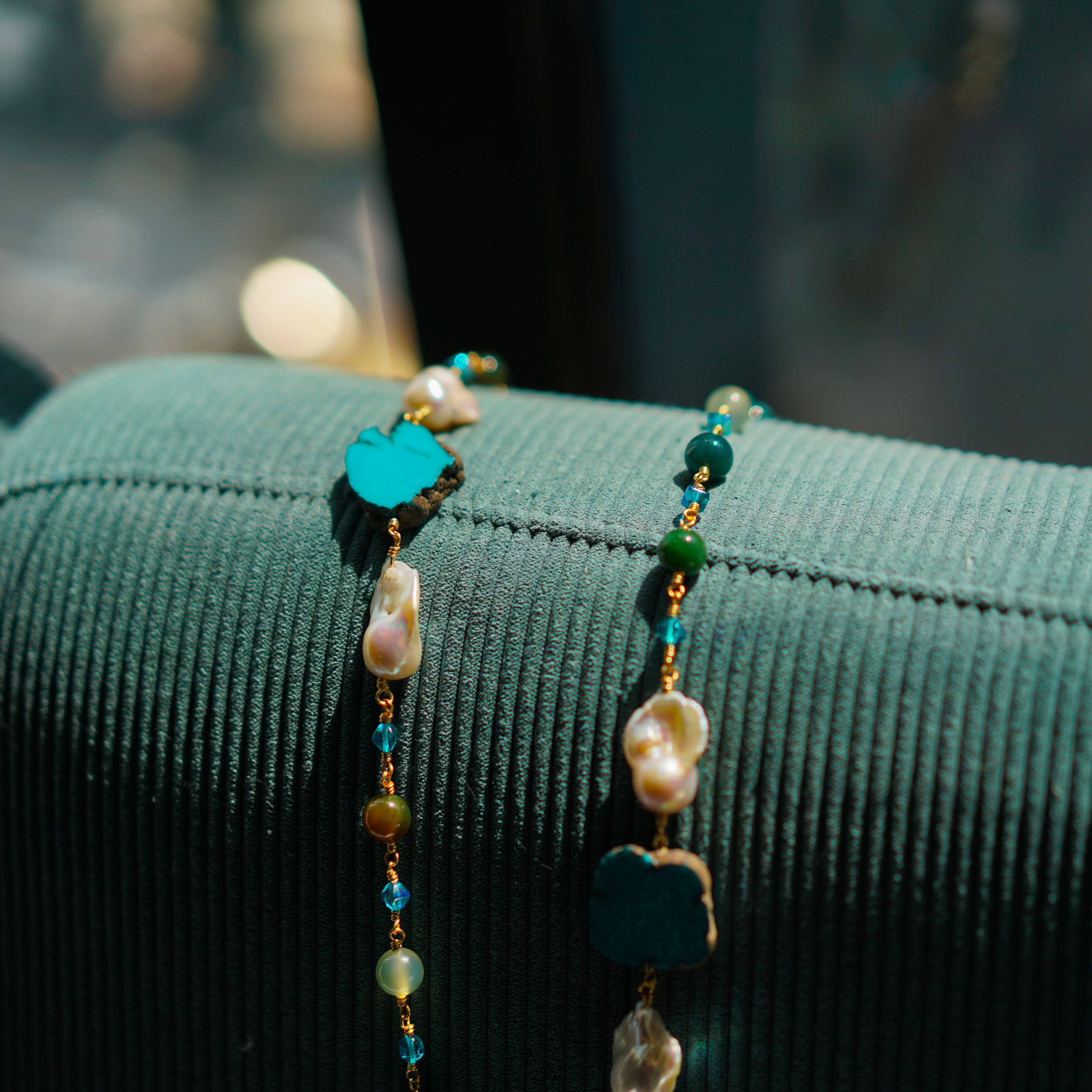 Stone Path  —  Baroque Pearl & Turquoise Necklace