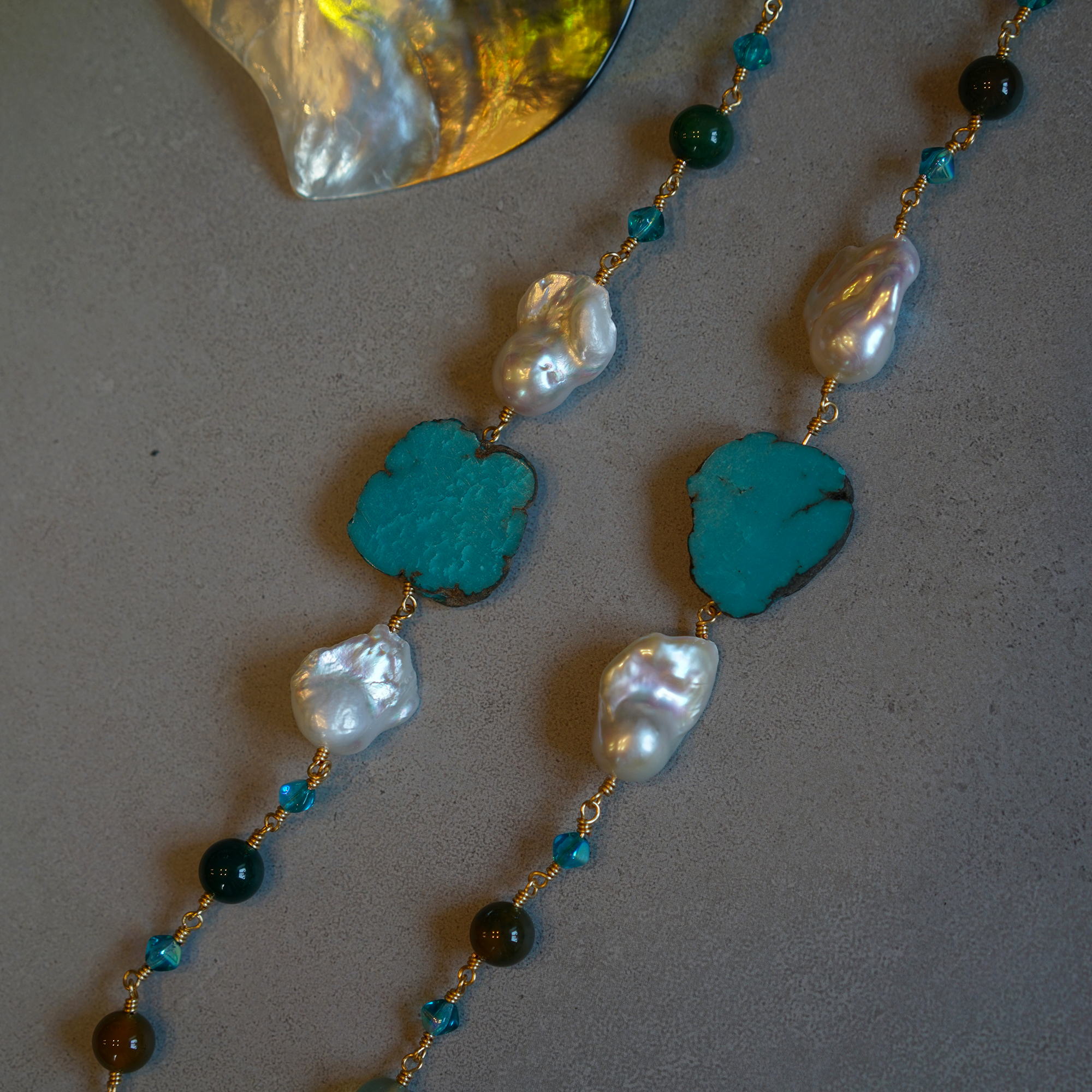 Stone Path  —  Baroque Pearl & Turquoise Necklace