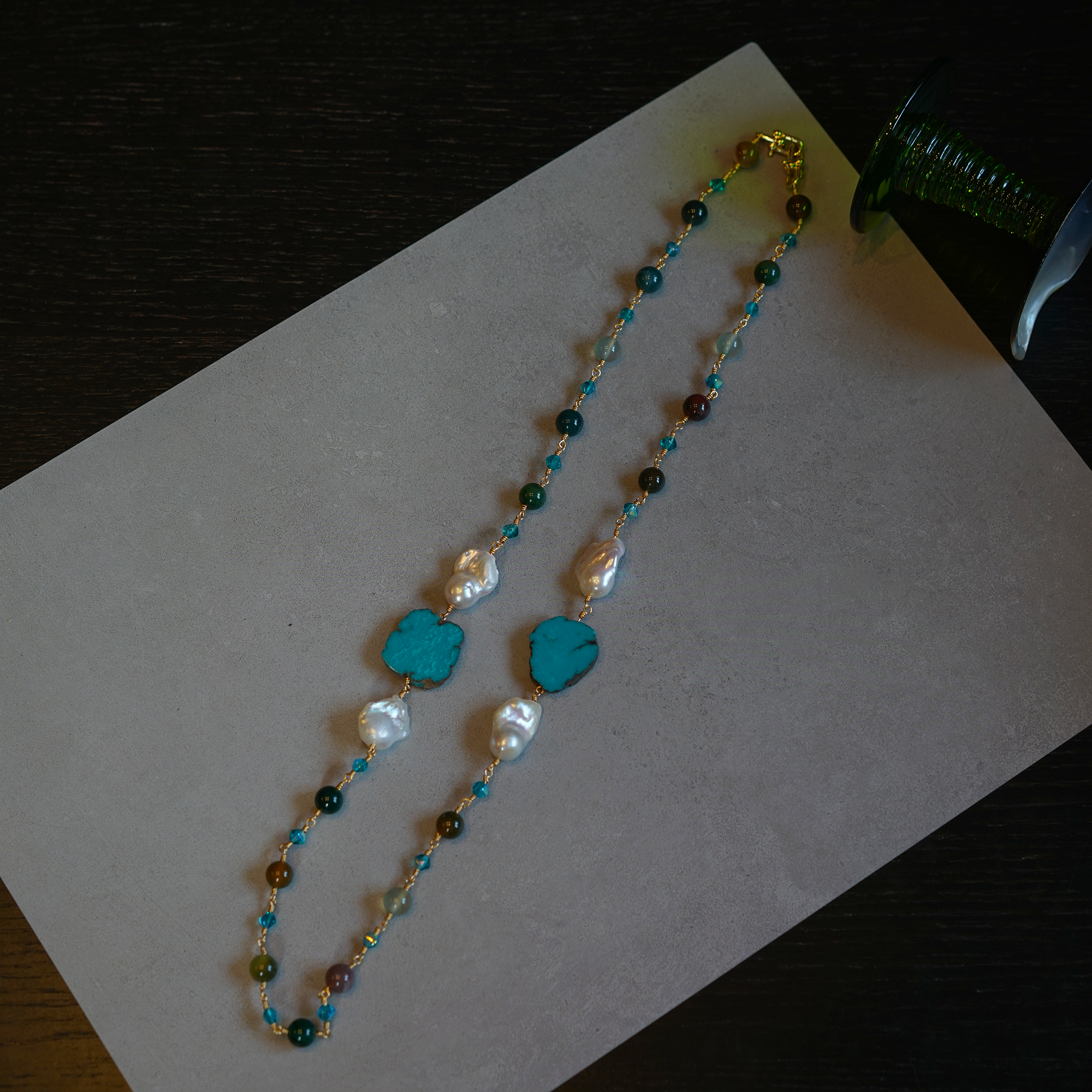 Stone Path  —  Baroque Pearl & Turquoise Necklace
