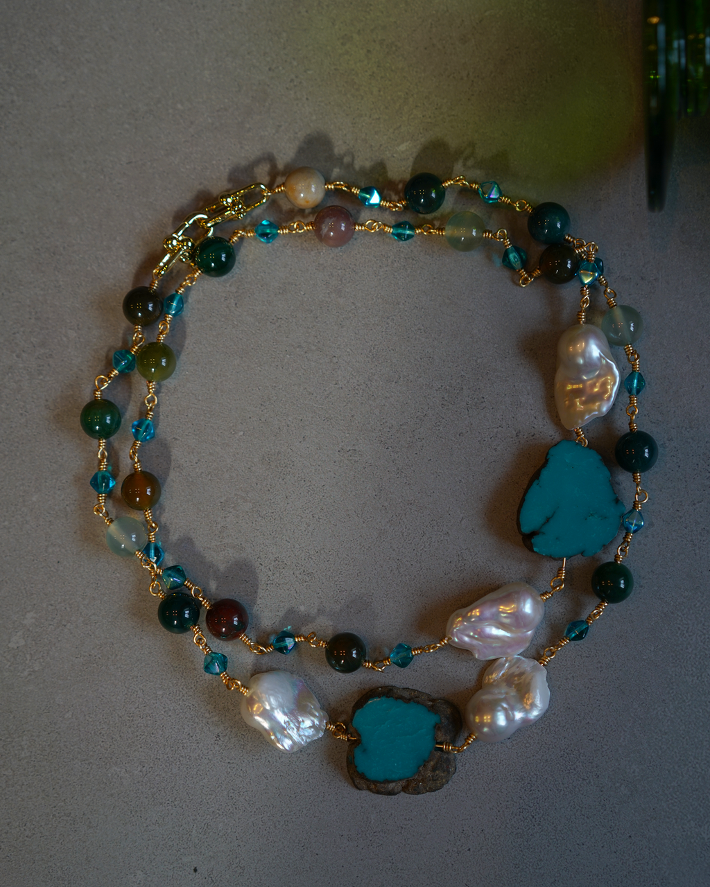 Stone Path  —  Baroque Pearl & Turquoise Necklace