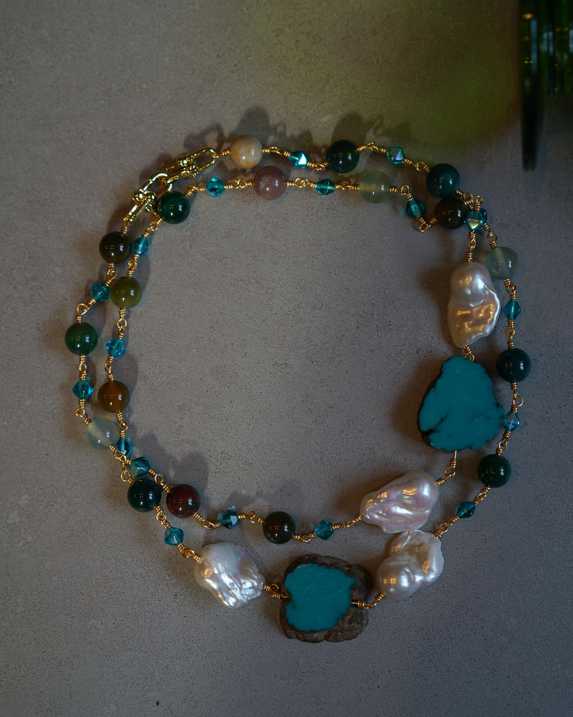 Stone Path  —  Baroque Pearl & Turquoise Necklace