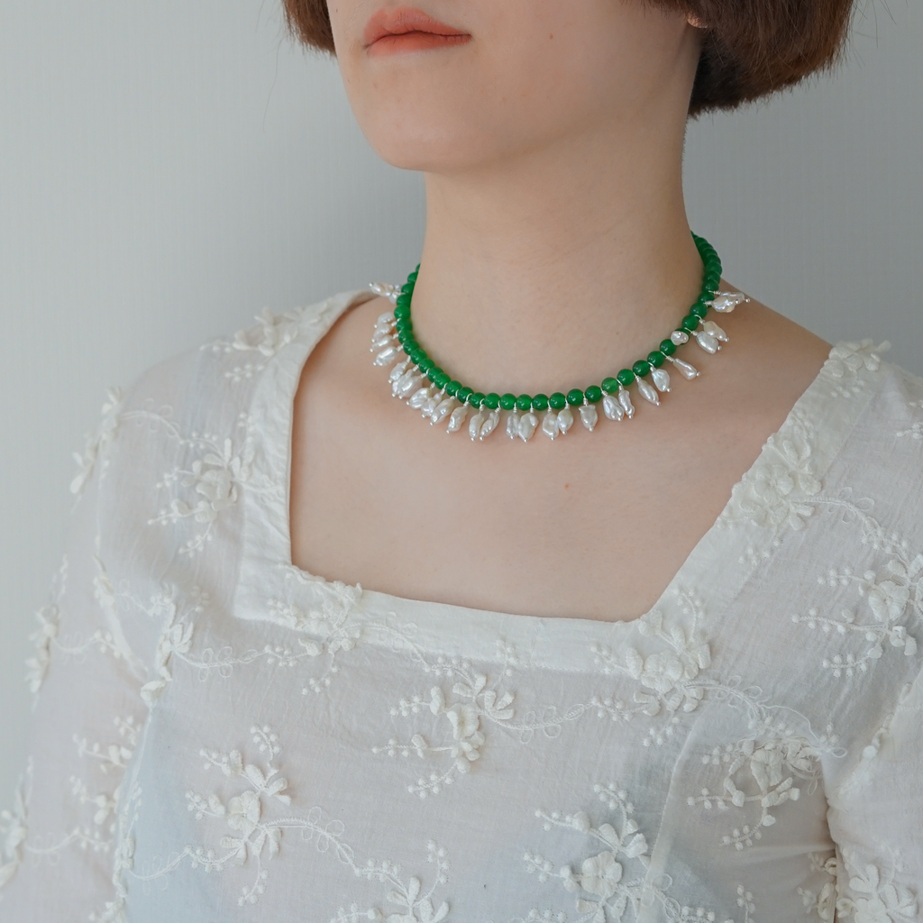 Verdant Cadence — Baroque Pearl & Agate Necklace