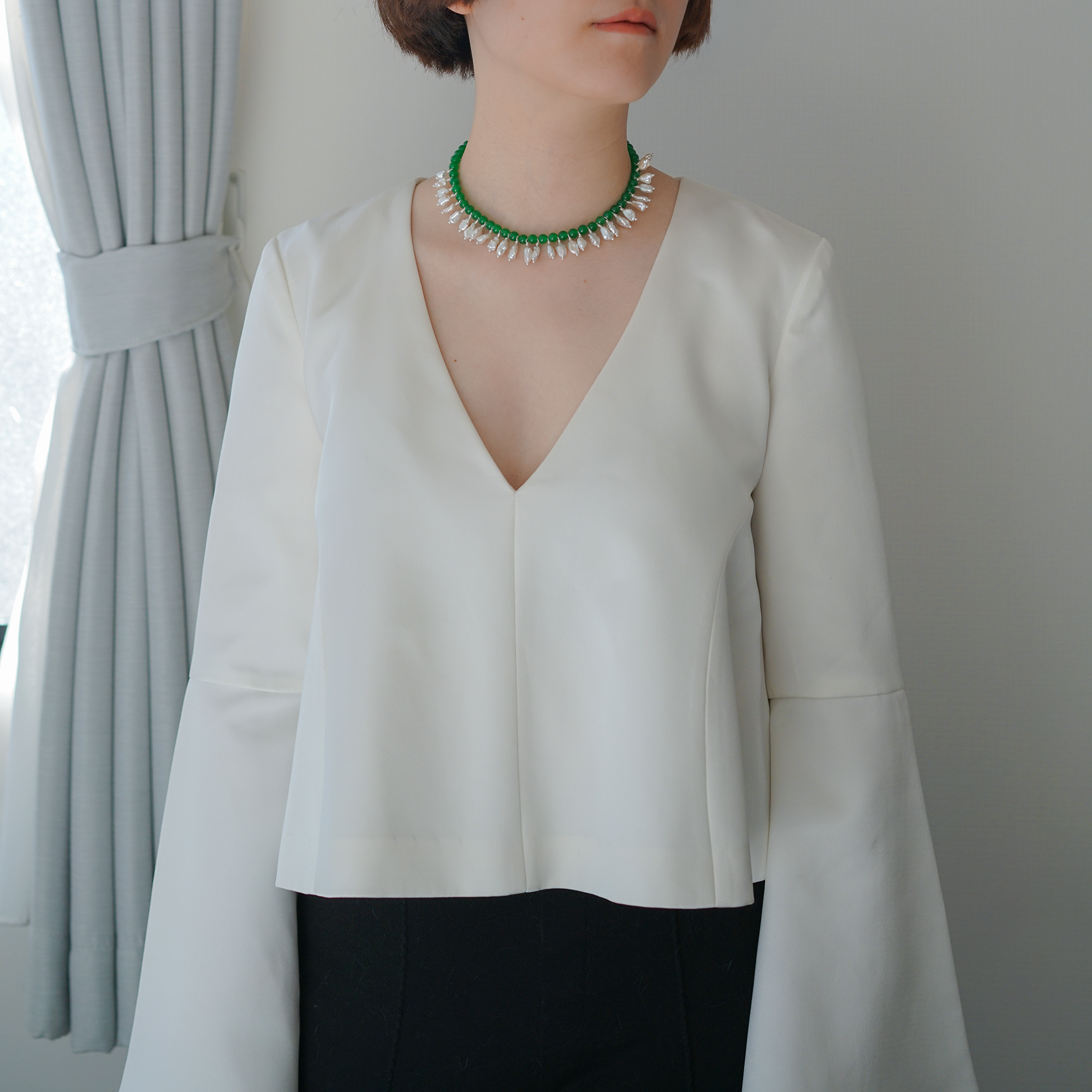 Verdant Cadence — Baroque Pearl & Agate Necklace