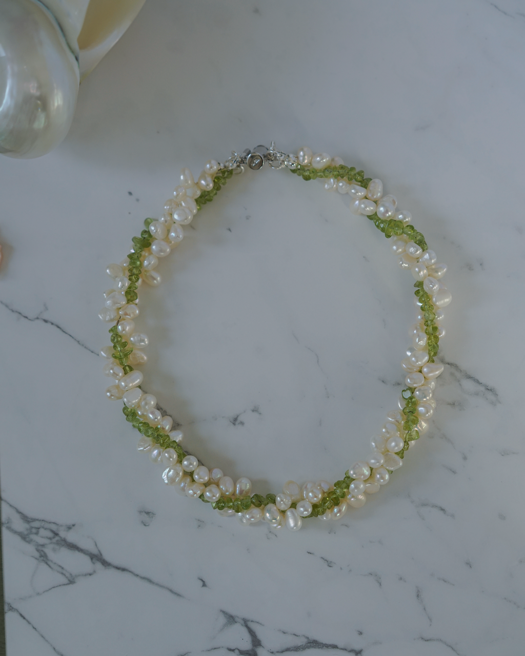 Verdant Murmur — Peridot & Pearl Choker