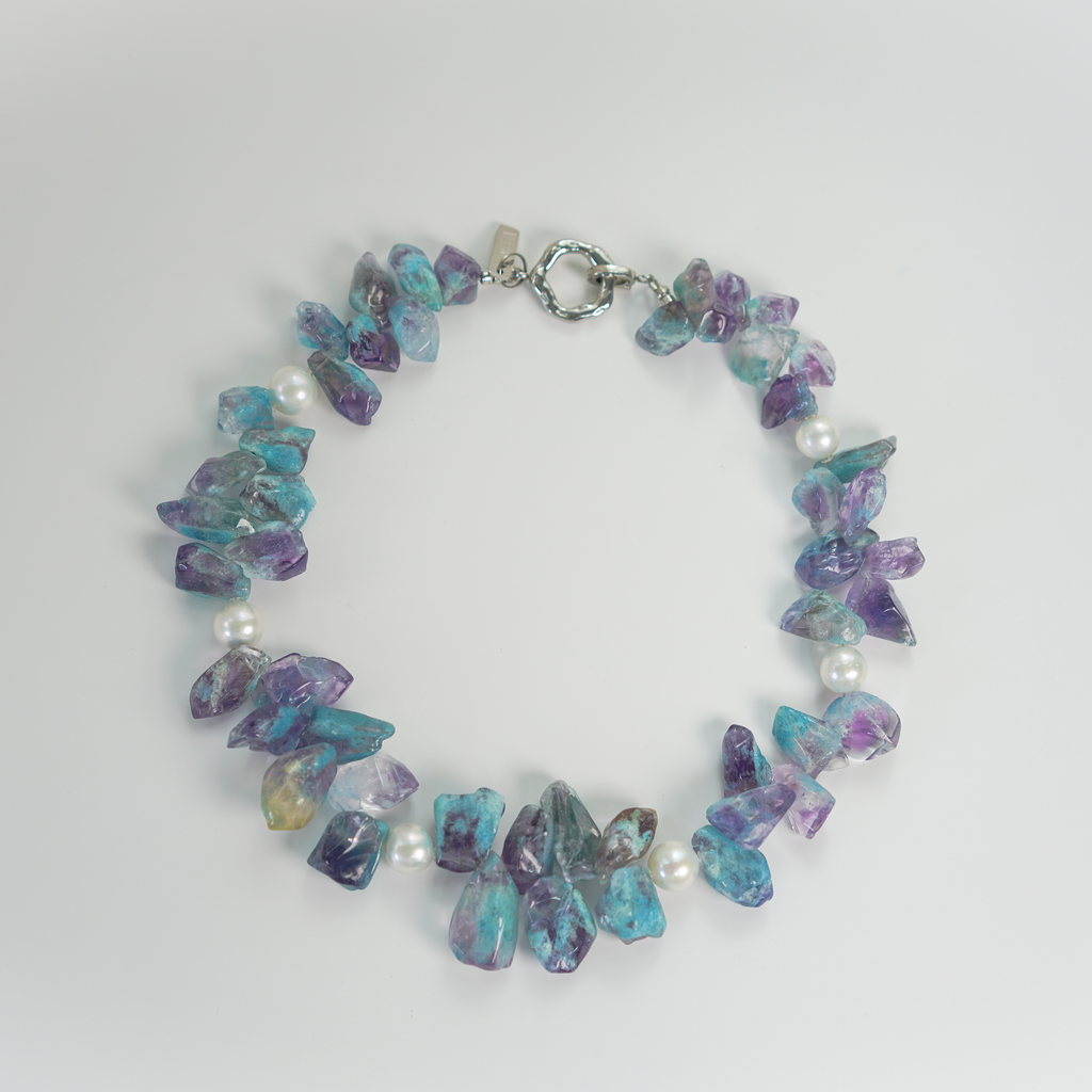 Violet Tide | Blue–Violet Natural Stone & Edison Pearl Necklace | Lumefia