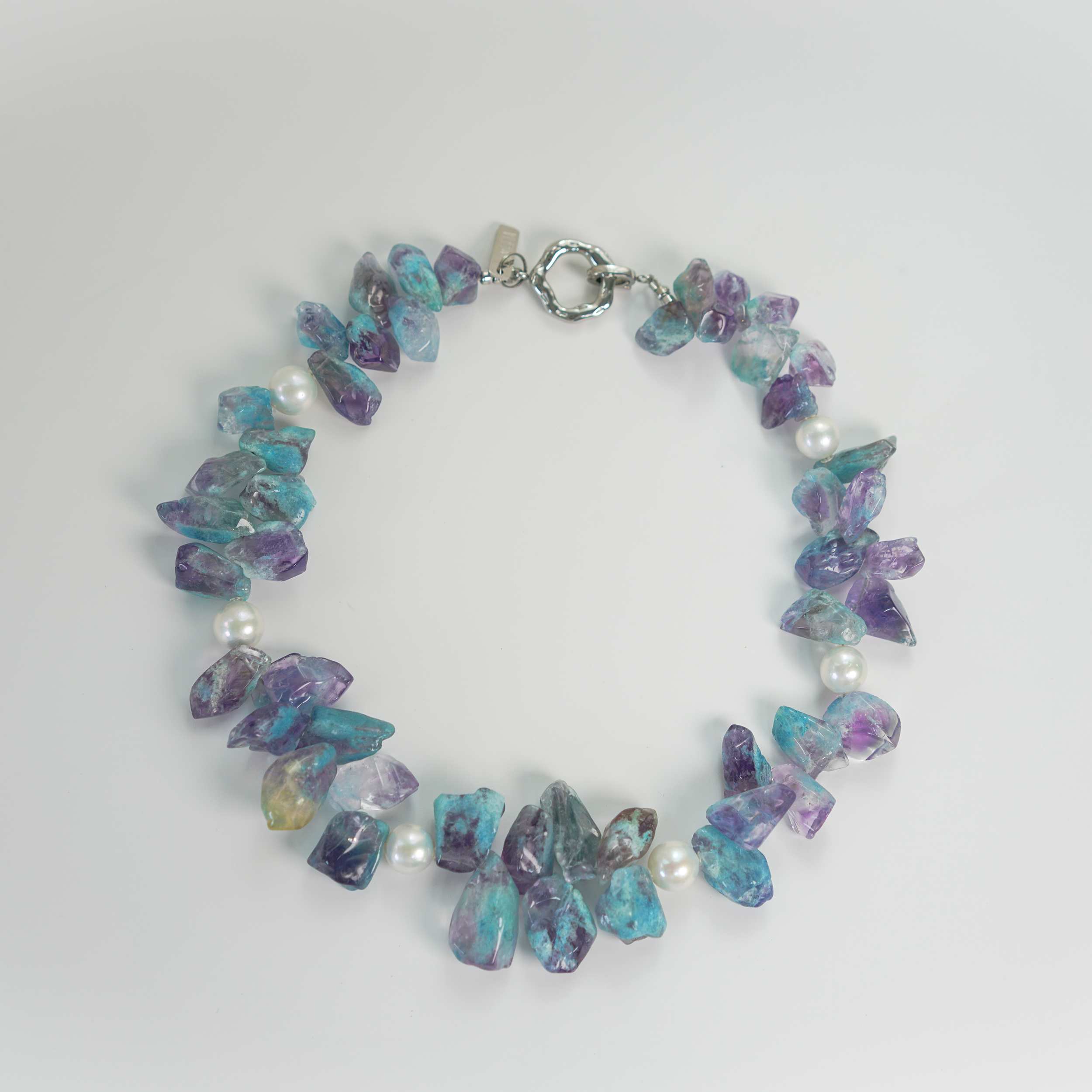 Violet Tide | Blue–Violet Natural Stone & Edison Pearl Necklace | Lumefia